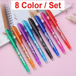 8 Color / Set Erasable Gel Ink Pens Fine Point, 0.5 mm Retractable Clicker Pens