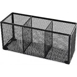  Black Mesh Pen Pencil Holder, Small Metal Desk Organizer Desktop 3 Grids