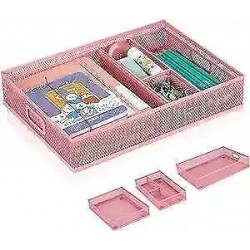  Desk Drawer Organiaer Tray,Metal Mesh Dividers Desk 8 Compartments Pink-3