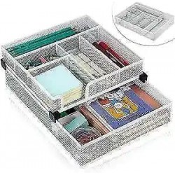  Desk Drawer Organiaer Tray,Metal Mesh Dividers Desk 8 Compartments White-2