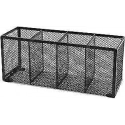  Black Mesh Pen Pencil Holder, Metal Desk Organizer Desktop Stationery 4 Grids