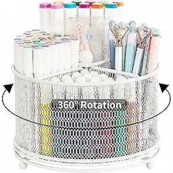  360-Degree Rotating Pencil Holder, Art Supply Storage Desk Organizers White