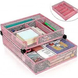  Desk Drawer Organiaer Tray,Metal Mesh Dividers Desk 8 Compartments Pink-2