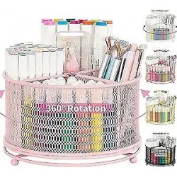  360-Degree Rotating Pencil Holder, Art Supply Storage Desk Organizers and Pink